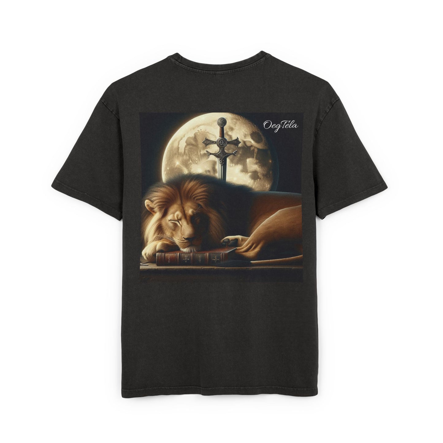 Oversize Tee - OegTela Protector Moonlit Lion Acid Washed Graphic T-Shirt