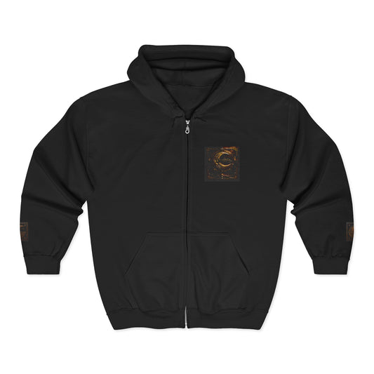 Crescent Moon Zip Hoodie — Small Chest & Back Logo Streetwear