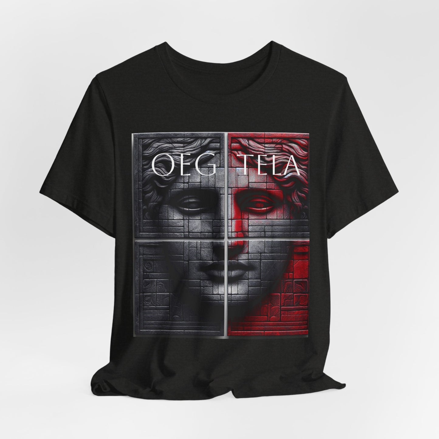 Statue Face Graphic Tee - OEG TELA Red & Black Urban Art T-Shirt