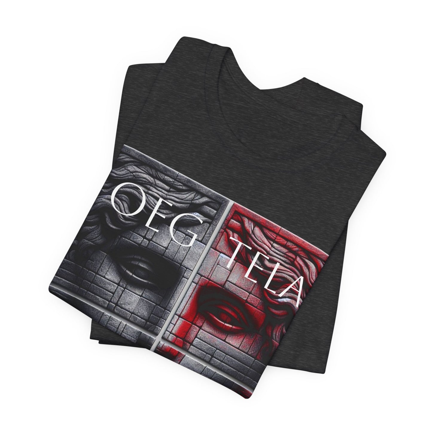 Statue Face Graphic Tee - OEG TELA Red & Black Urban Art T-Shirt