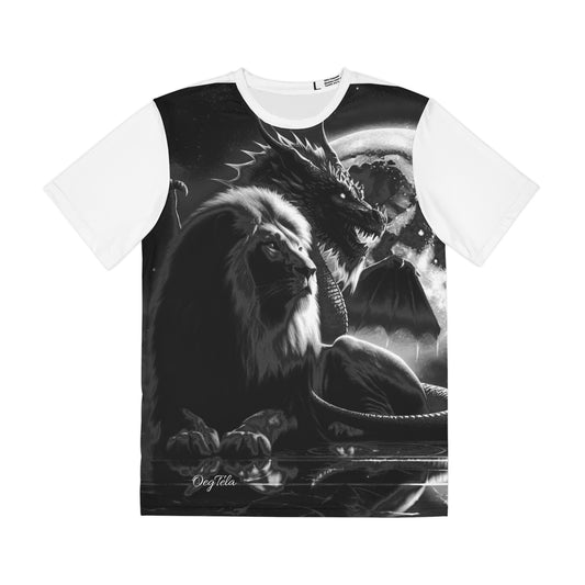 Polyester Tee - OegTela Guardian Majestic Lion and Dragon Print Shirt