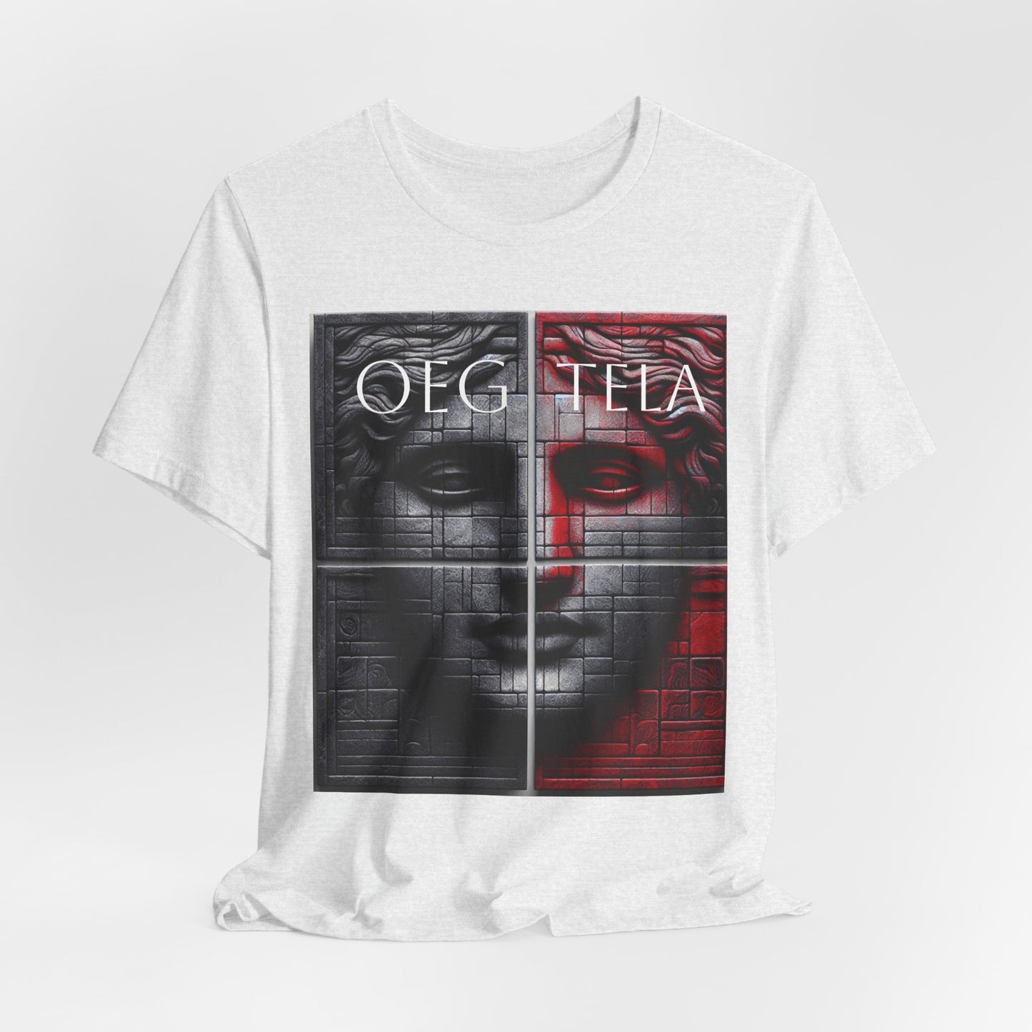 Statue Face Graphic Tee - OEG TELA Red & Black Urban Art T-Shirt