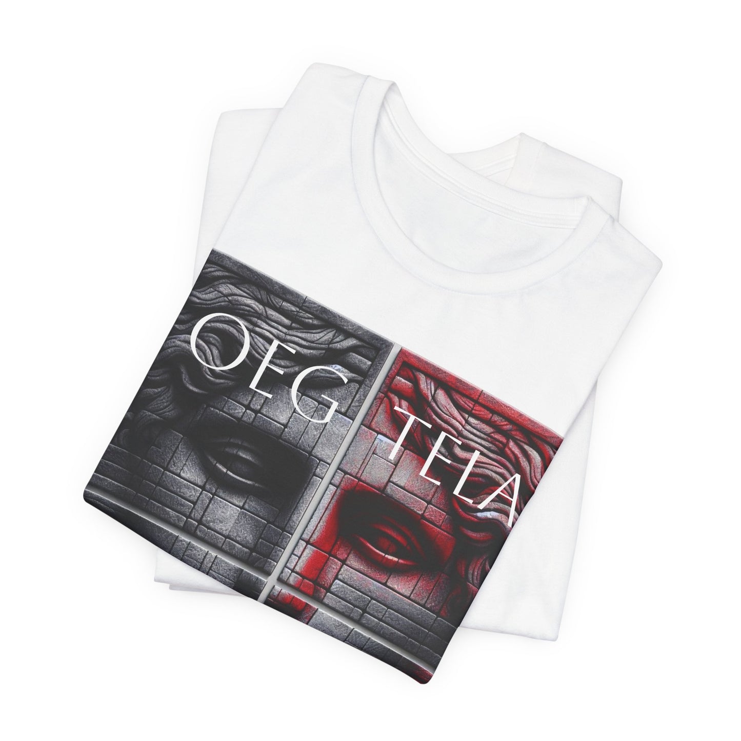 Statue Face Graphic Tee - OEG TELA Red & Black Urban Art T-Shirt