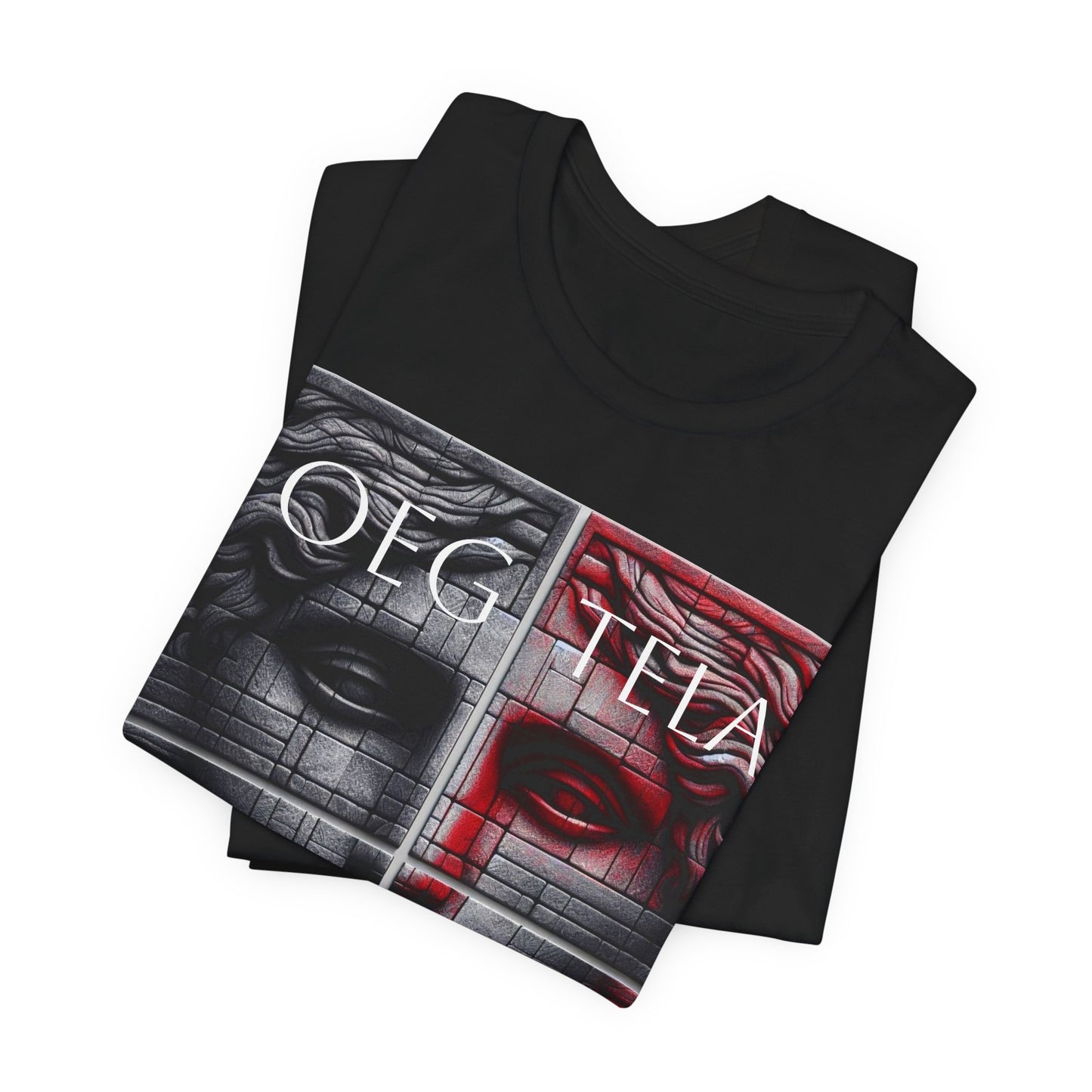 Statue Face Graphic Tee - OEG TELA Red & Black Urban Art T-Shirt