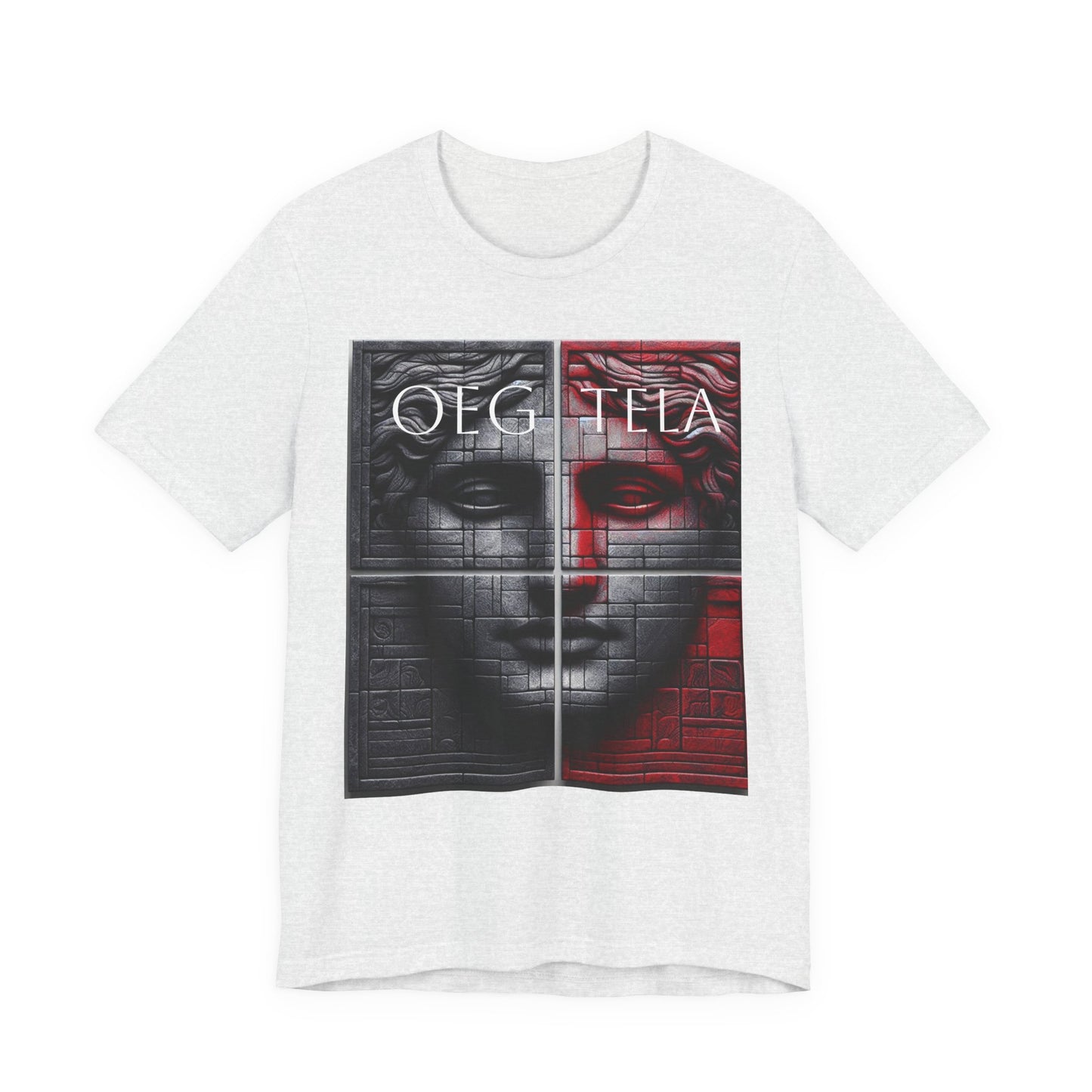 Statue Face Graphic Tee - OEG TELA Red & Black Urban Art T-Shirt