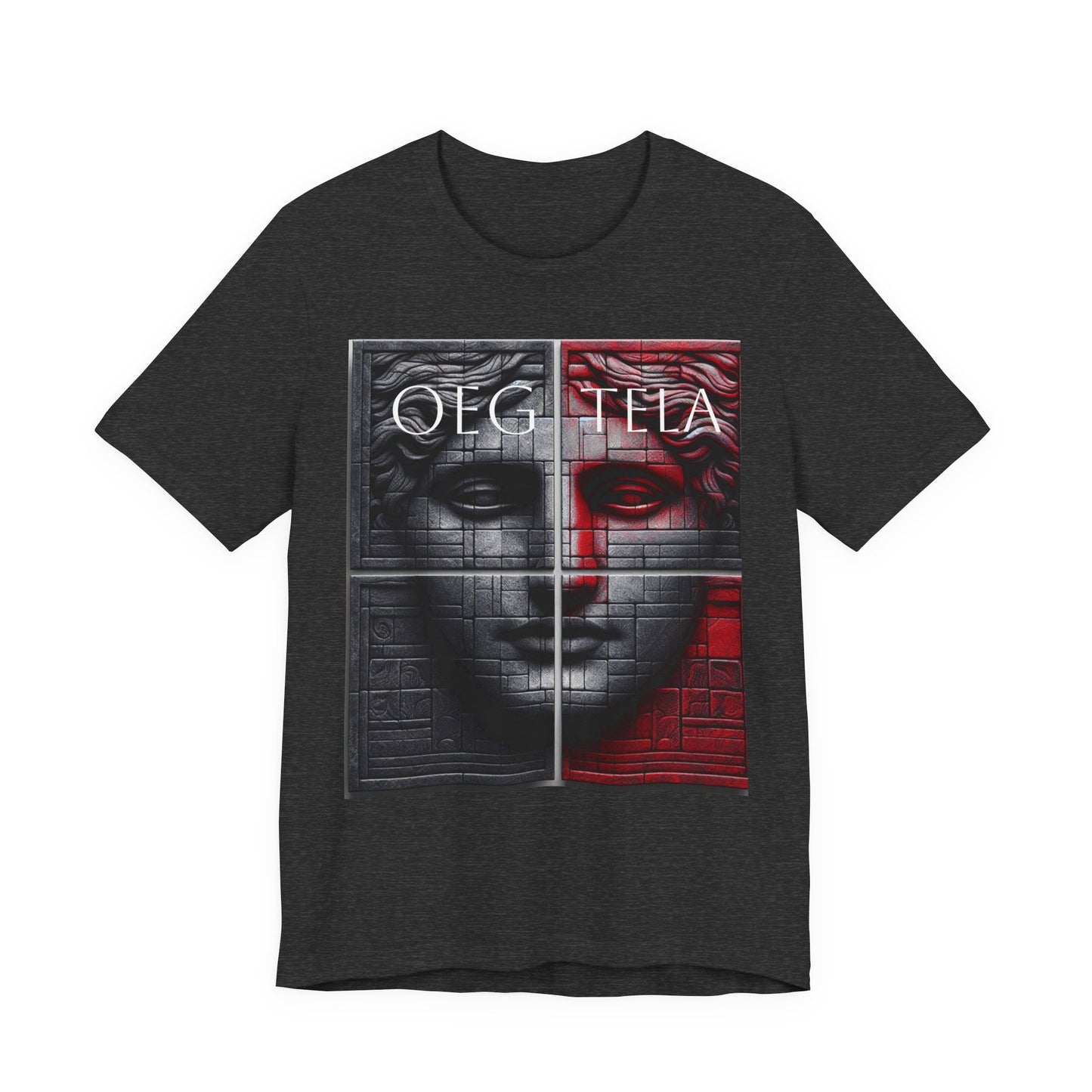 Statue Face Graphic Tee - OEG TELA Red & Black Urban Art T-Shirt