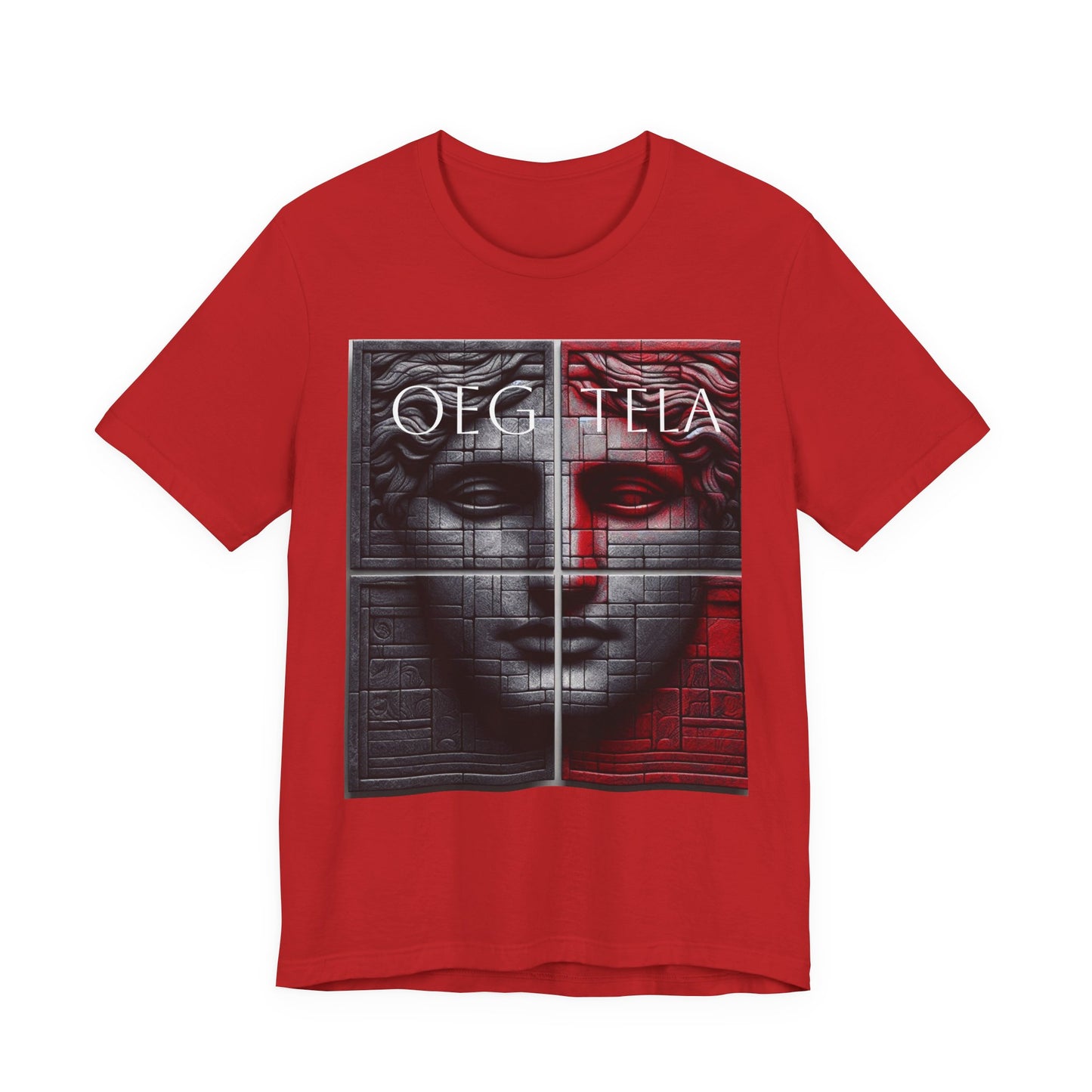Statue Face Graphic Tee - OEG TELA Red & Black Urban Art T-Shirt