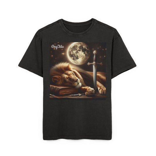 Oversize Tee - OegTela Protector Moonlit Lion Acid Washed Graphic T-Shirt