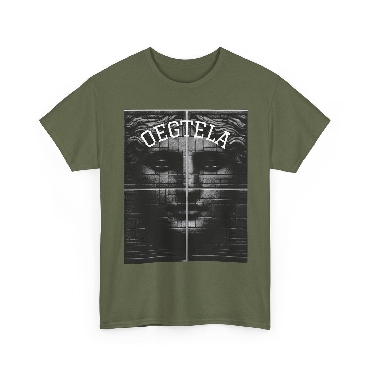 Statue Face Graphic Tee — 'OEGTELA' Vintage Monochrome Art T‑Shirt