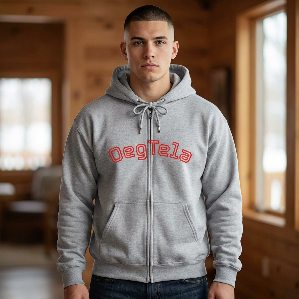 Zip Hoodie — Retro Red 'Oegtela' Arch