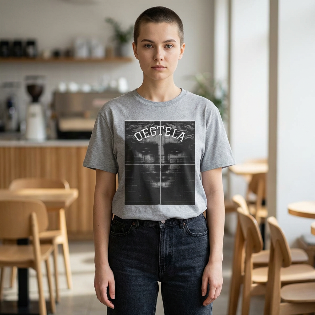 Statue Face Graphic Tee — 'OEGTELA' Vintage Monochrome Art T‑Shirt