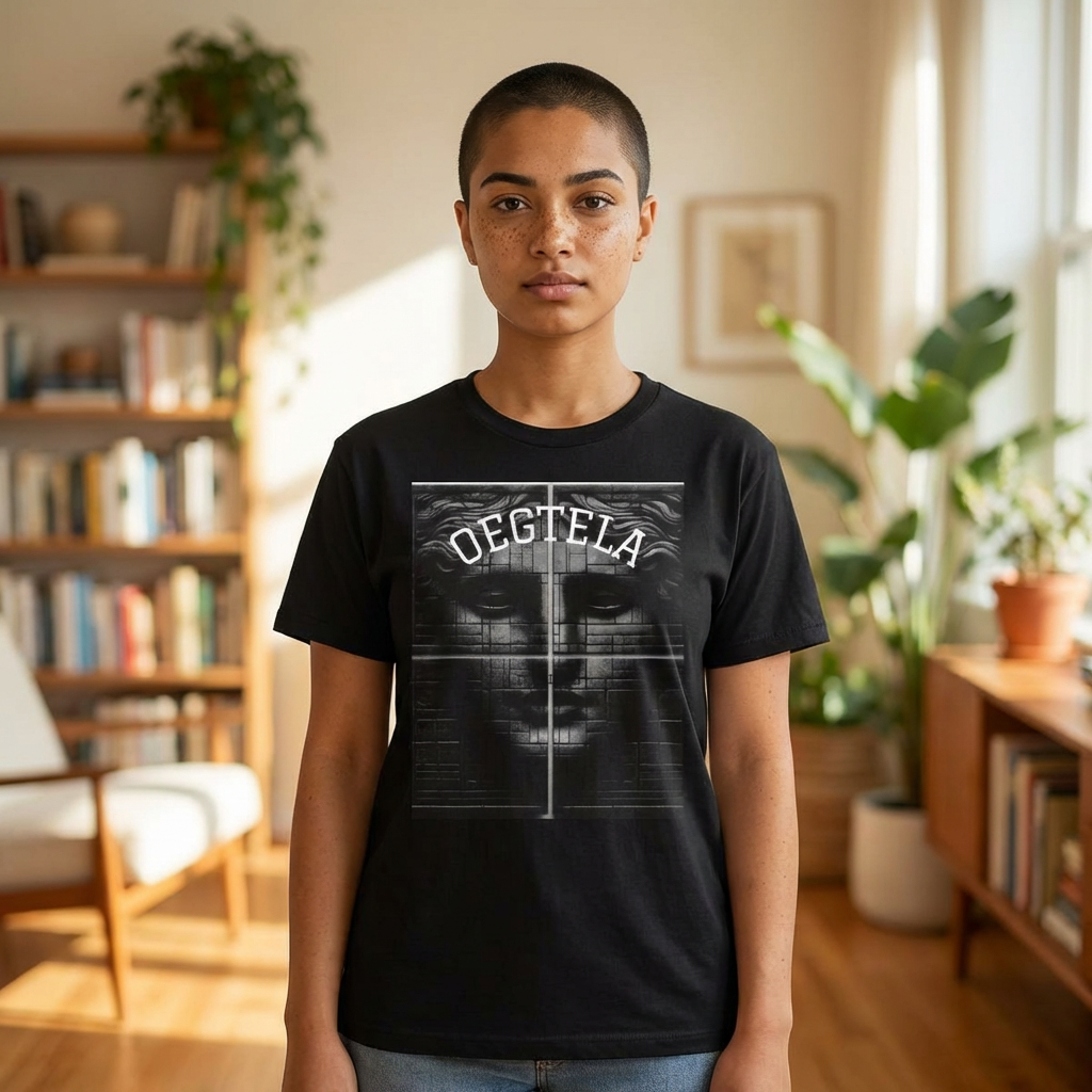 Statue Face Graphic Tee — 'OEGTELA' Vintage Monochrome Art T‑Shirt