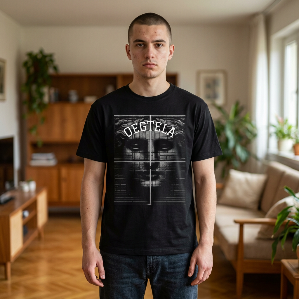 Statue Face Graphic Tee — 'OEGTELA' Vintage Monochrome Art T‑Shirt