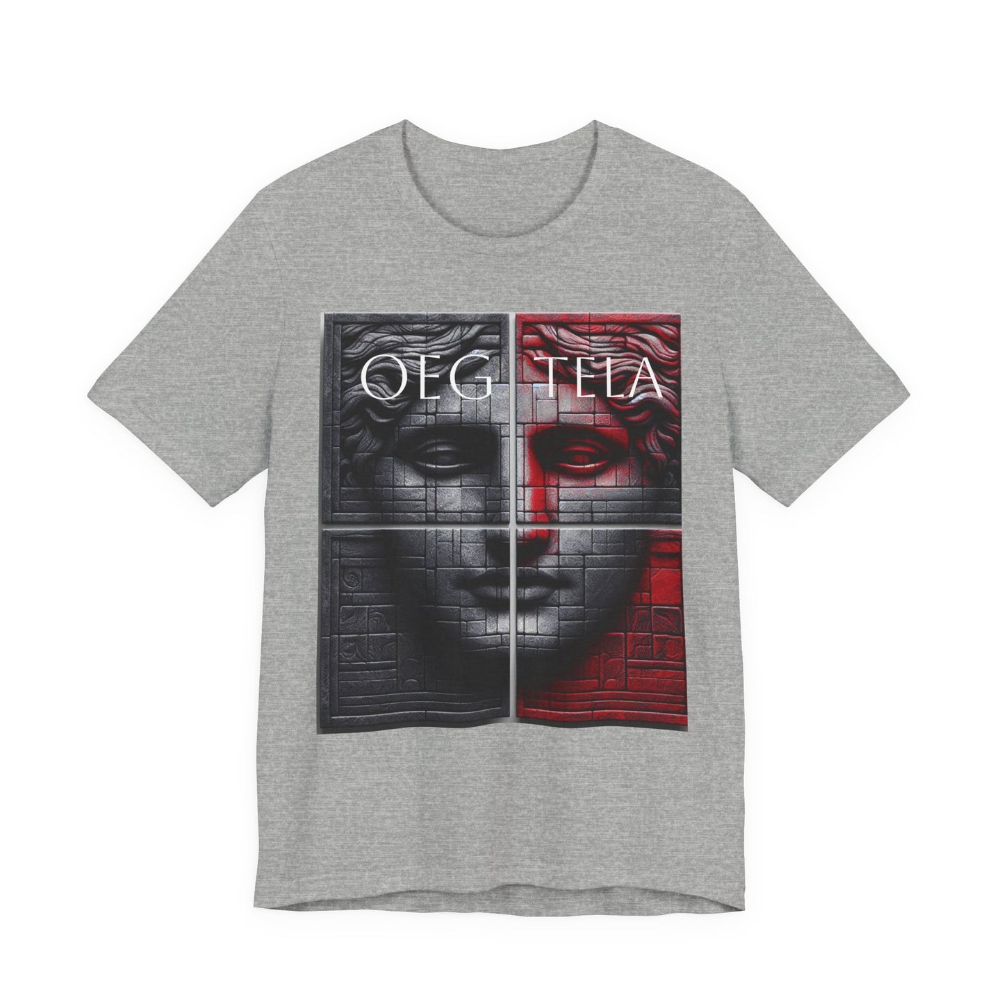 Statue Face Graphic Tee - OEG TELA Red & Black Urban Art T-Shirt