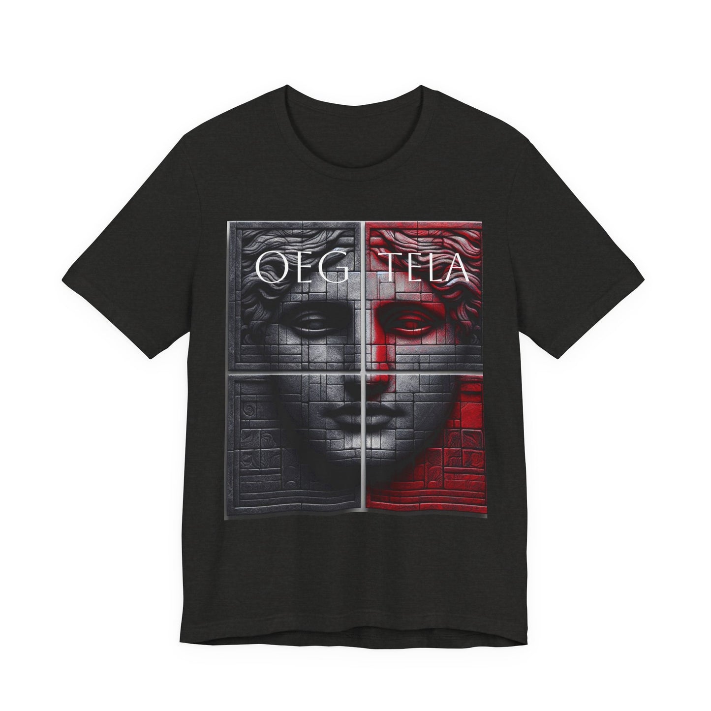Statue Face Graphic Tee - OEG TELA Red & Black Urban Art T-Shirt