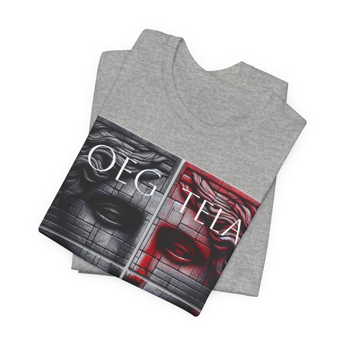 Statue Face Graphic Tee - OEG TELA Red & Black Urban Art T-Shirt