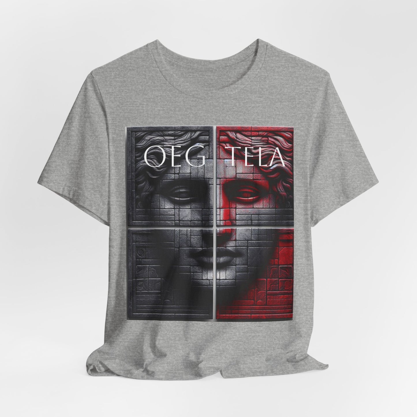 Statue Face Graphic Tee - OEG TELA Red & Black Urban Art T-Shirt