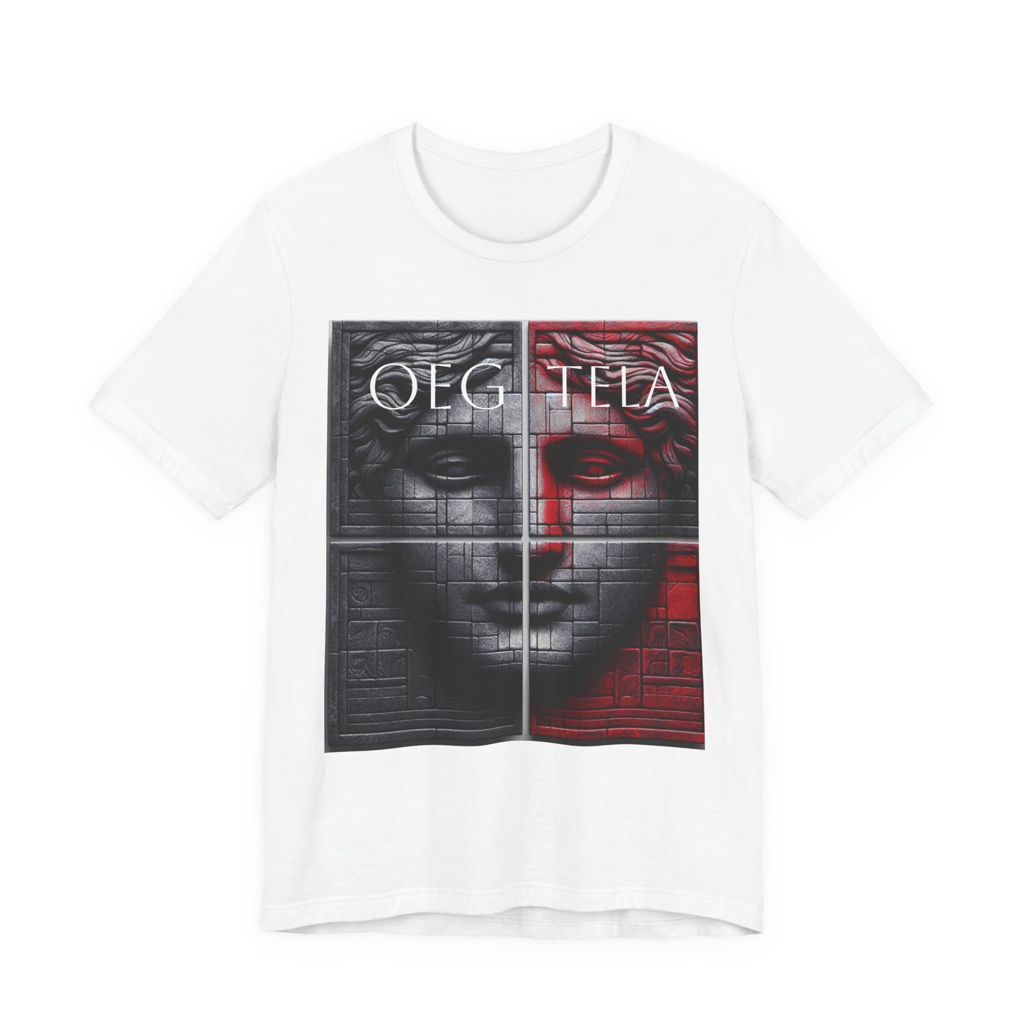 Statue Face Graphic Tee - OEG TELA Red & Black Urban Art T-Shirt