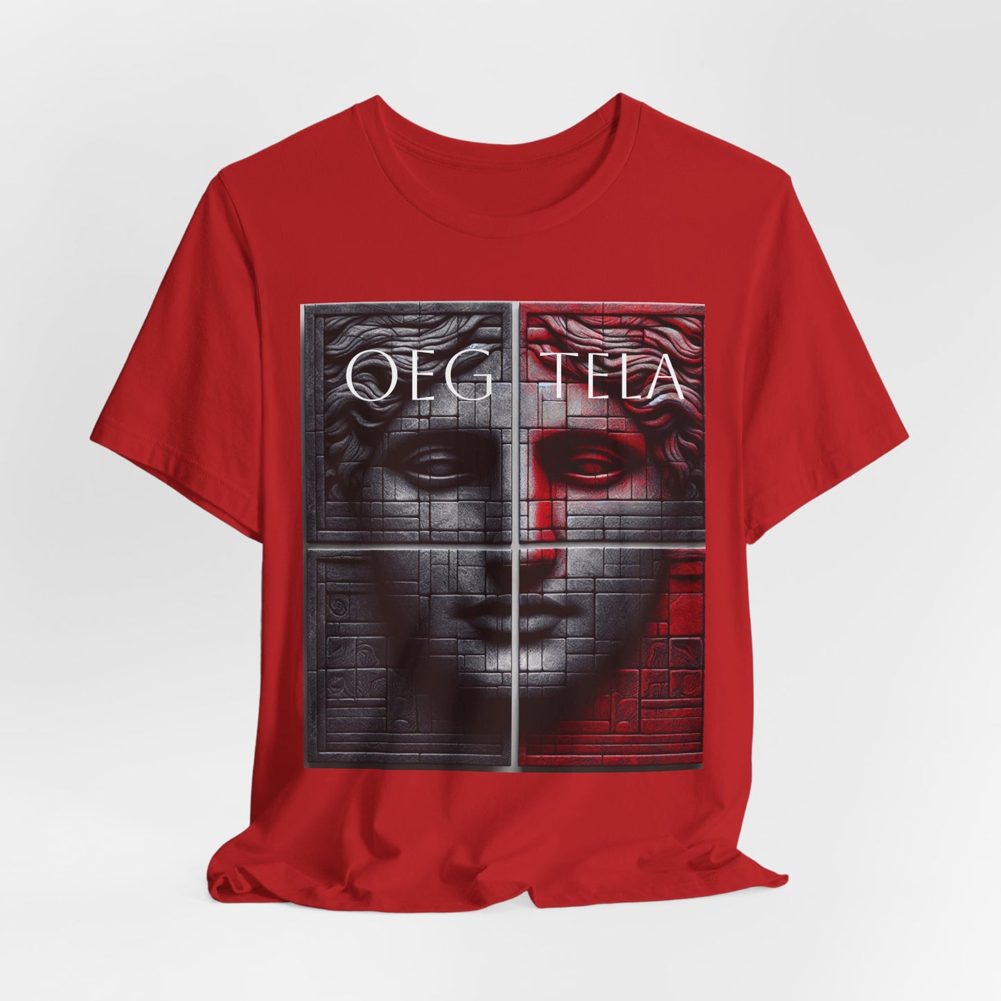 Statue Face Graphic Tee - OEG TELA Red & Black Urban Art T-Shirt