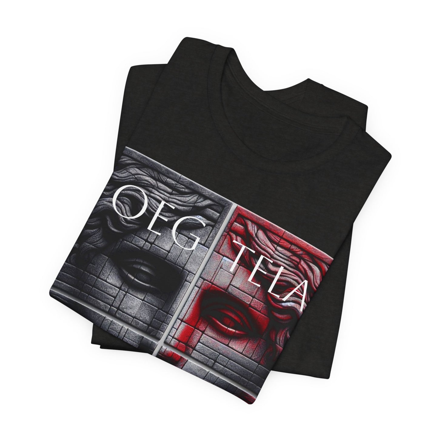Statue Face Graphic Tee - OEG TELA Red & Black Urban Art T-Shirt