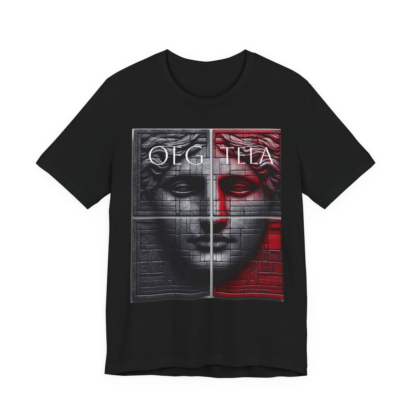 Statue Face Graphic Tee - OEG TELA Red & Black Urban Art T-Shirt
