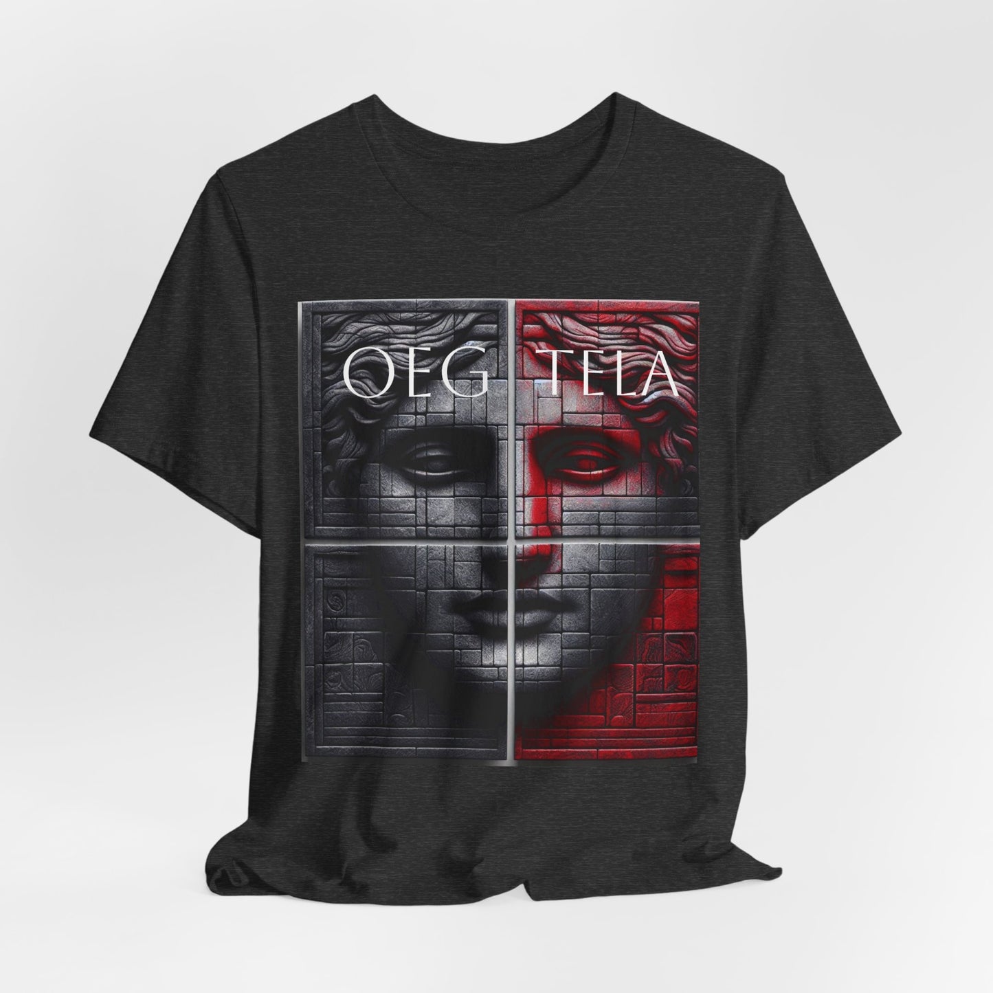 Statue Face Graphic Tee - OEG TELA Red & Black Urban Art T-Shirt